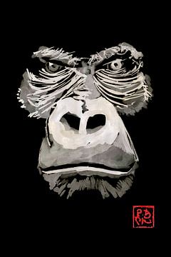 angry gorilla in dark sur Péchane Sumie