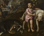 Knabe mit Hunden in einer Landschaft, Tizian von Meisterhafte Meister Miniaturansicht