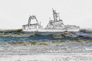 Schiffswrack vor der Küste, Foto / Skizze