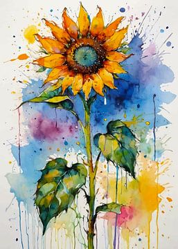 Sonnenblume Aquarell Kunst - Raw Textured Floral Malerei