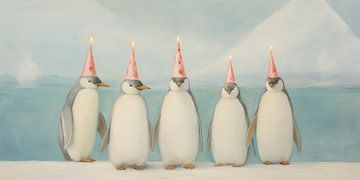 Penguins wearing party hats by Whale & Sons