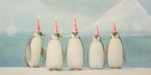 Penguins wearing party hats