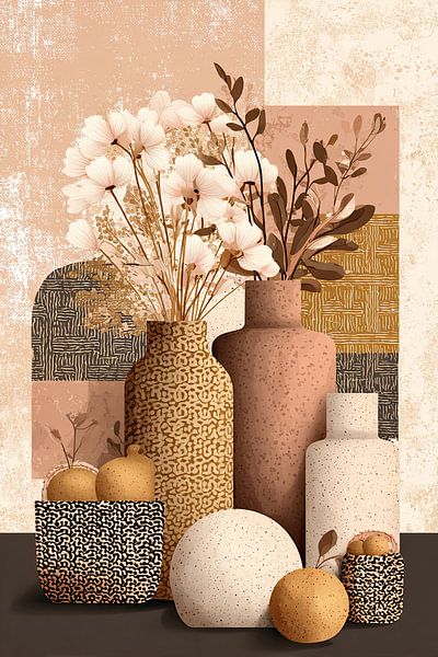 Flowers and Vases | Flowers and Textured Vases by Eye catching paintings