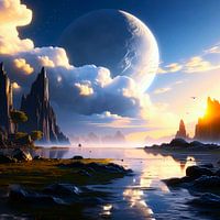 Surreal landscape at sunset