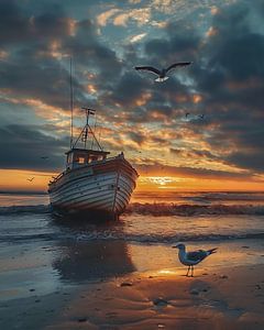Sanfte Wellen, leuchtendes Boot