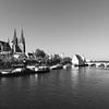 Regensburg Donau en Oude Stad Panorama (zwart-wit) van Frank Herrmann