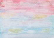 Aquarel in roze, rood, blauw en oker met papierprint van Heike Rau thumbnail