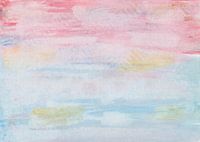 Aquarelle en rose, rouge, bleu et ocre avec impression sur papier