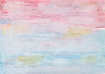 Aquarel in roze, rood, blauw en oker met papierprint