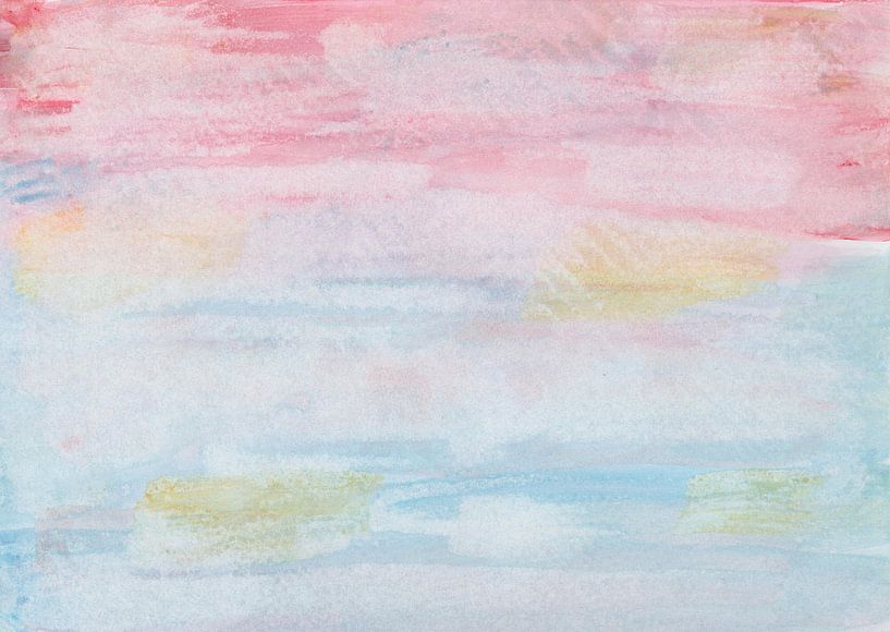 Aquarel in roze, rood, blauw en oker met papierprint van Heike Rau