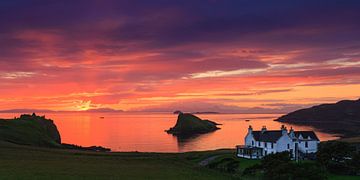 Sunset at Duntulm Castle and Duntulm hotel.