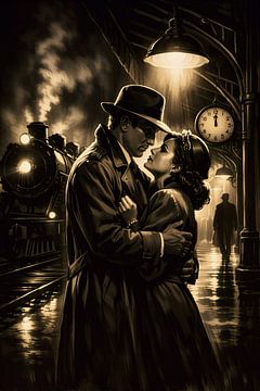 Zeitloser Noir Abschied auf dem Bahnhof