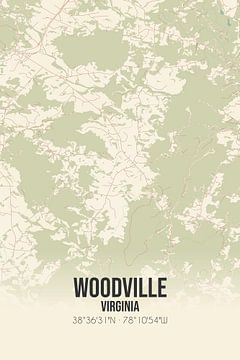 Vintage landkaart van Woodville (Virginia), USA. van MijnStadsPoster