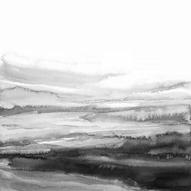 Zwart-wit abstract landschap - Minimalistische zwart-wit kunstdruk van Ela Szczepaniak