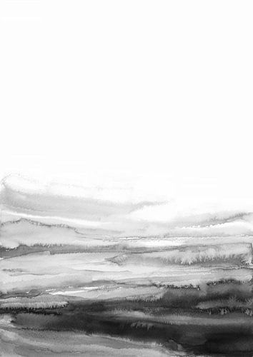 Zwart-wit abstract landschap - Minimalistische zwart-wit kunstdruk