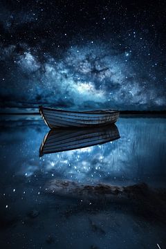 Boot weerspiegeld onder de sterren van fernlichtsicht