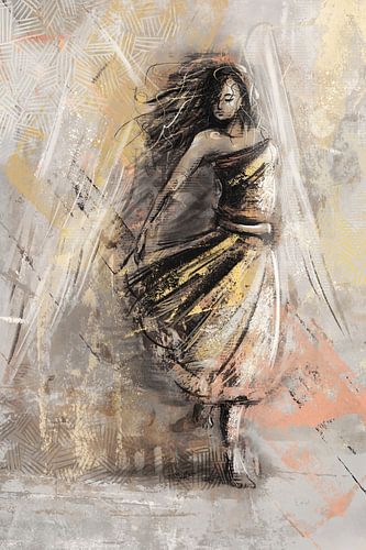 Abstract vrouw met jurk zwart en wit