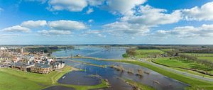 Vecht river high water level flooding at Dalfsen seen from above