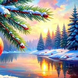 Kerstmis - een zwevend avondmoment tussen winterse stilte, de gloed van lichtjes en de stille belofte van een feestelijke, hoopvolle tijd van Frank Bittner