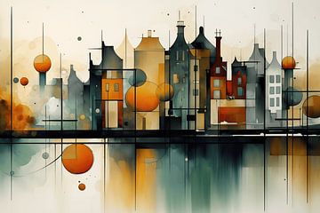 Amsterdam - abstracte aquarel van Ton Kuijpers