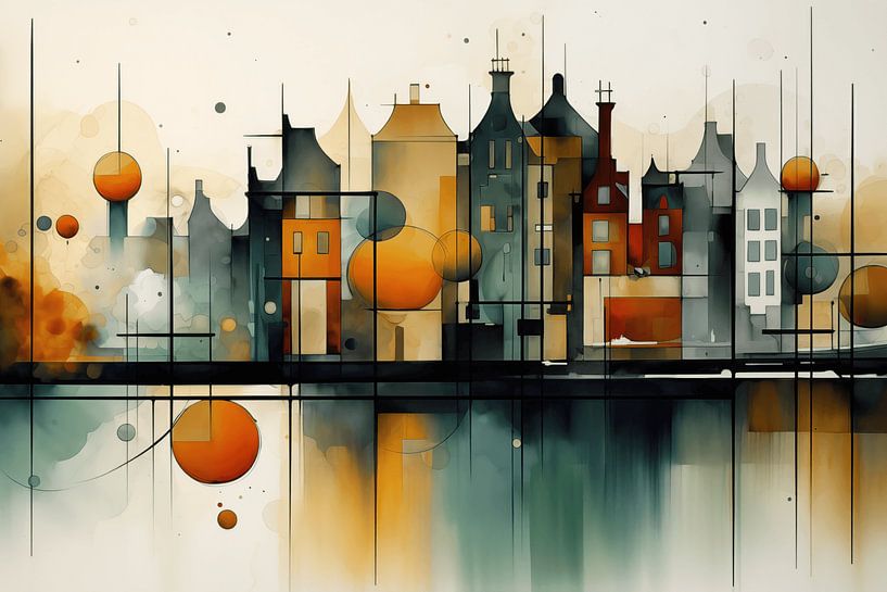 Amsterdam - abstracte aquarel van Ton Kuijpers
