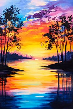 Kleurenspel op het water - zonsondergang van Poster Art Shop