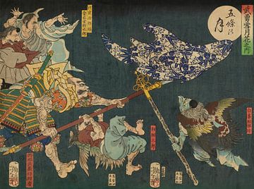 Tsukioka Yoshitoshi - De maan boven Gojobrug (Gojo no tsuki) van Peter Balan