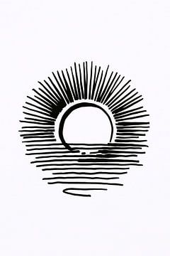 Lever de soleil minimaliste en noir et blanc sur De Muurdecoratie