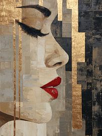 Zusammenfassung: Profil mit roten Lippen und Gold – Moderne Luxuskunst von SPEQ ART