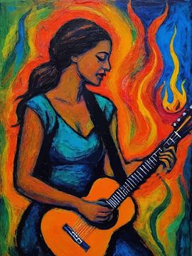 Abstraktes Mädchen, das Gitarre spielt von MIROKKU