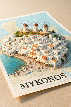 Mykonos Windmills & Little Venice 3D Map – Cyclades Wall Art by Travel Shop
