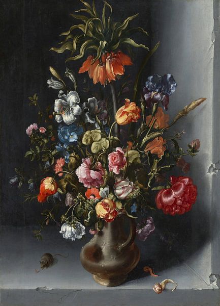Blumenstillleben mit Kronen-Kaiserfalter in einer Steinnische, Jacob Vosmaer von Meisterhafte Meister