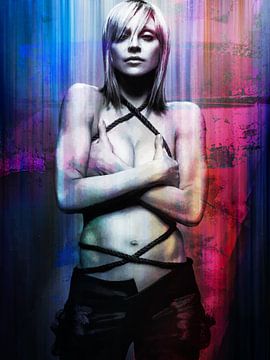 Madonna  Abstract Portret Blauw Rood Zwart van Art By Dominic