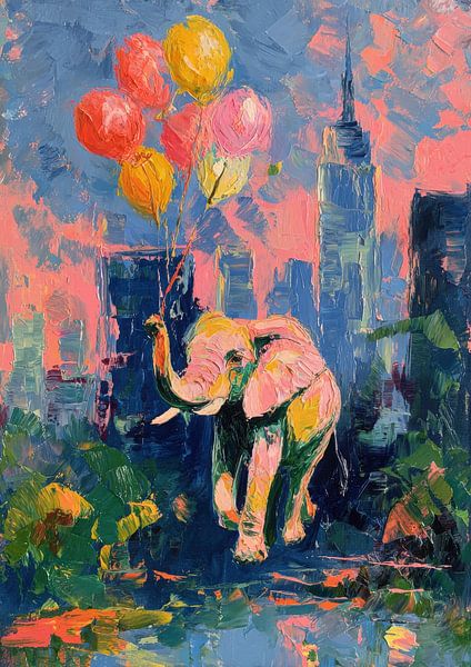 Eléphant avec ballons devant New York par Niklas Maximilian