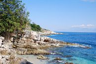 De rotsachtige  kust van het eiland Corfu, Griekenland van Ingrid Van Maurik thumbnail