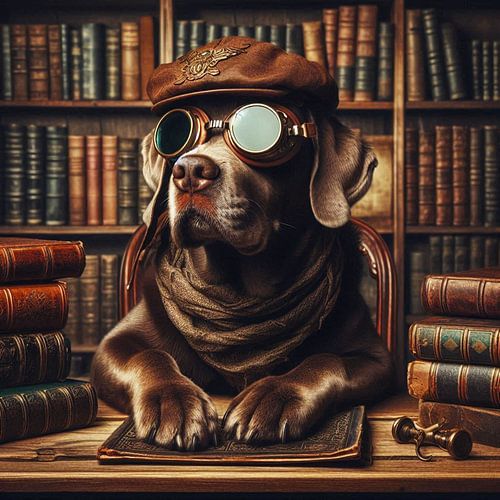 labrador in de bibliotheek