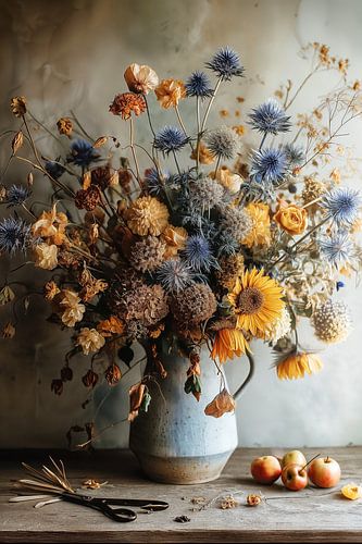 Botanische compositie in Blauw en Geel no.4