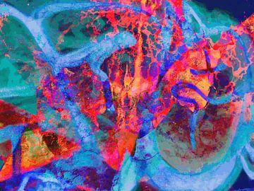Art numérique moderne et abstrait en bleu, orange et violet sur Art By Dominic