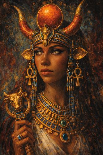 Hathor Egyptische godin schilderij.