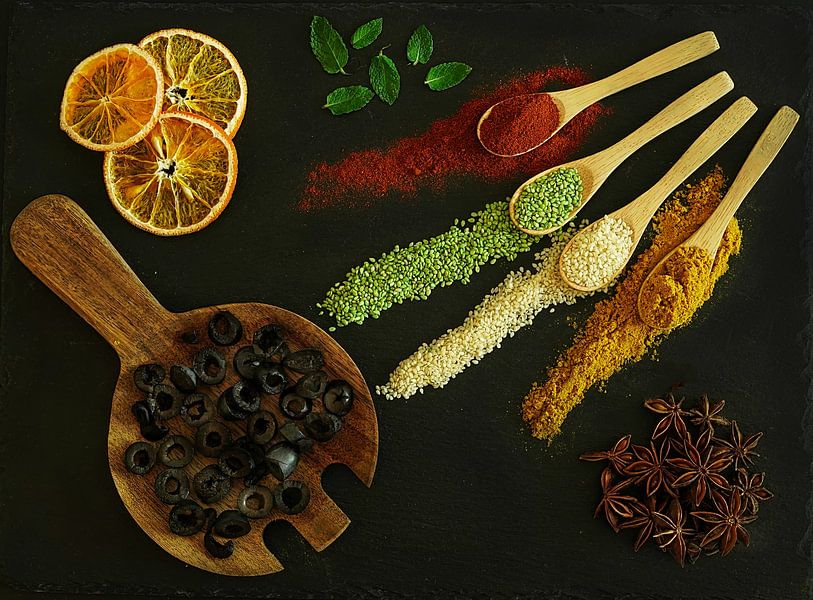Still life with olives and spices . by Saskia Dingemans Awarded Photographer
