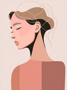 Modern minimalistisch portret van een vrouw in warme nudetinten