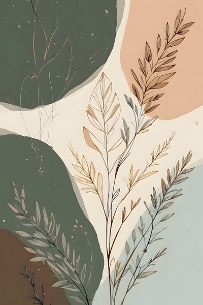 Botanische Silhouetten auf abstrakten Formen von DNArt Gallery's