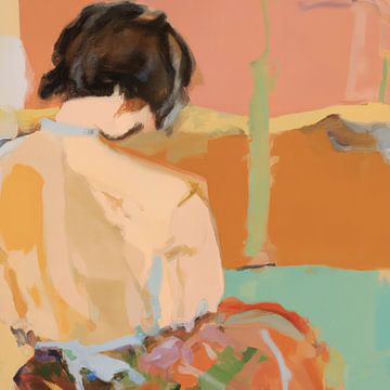 Abstract portret in terra en pastelkleuren van Studio Allee