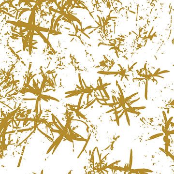 Art abstrait botanique wabi-sabi : feuilles de lavande dans un ocre jaune sur Dina Dankers