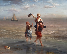 Fischerkinder spielen in der Brandung – Elchanon Verveer (1863) von Galerie Ringoot