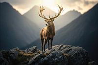 Deer on Rocks with Mountain Background