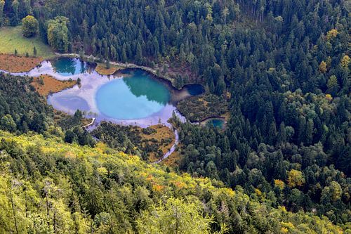 Bird's eye view of Lake Falkensee in the Chiemgau alps