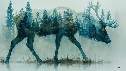 multiple exposure tussen dier en natuur