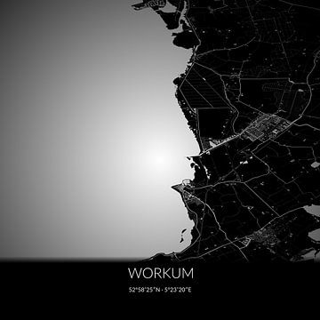 Zwart-witte landkaart van Workum, Fryslan. van Rezona