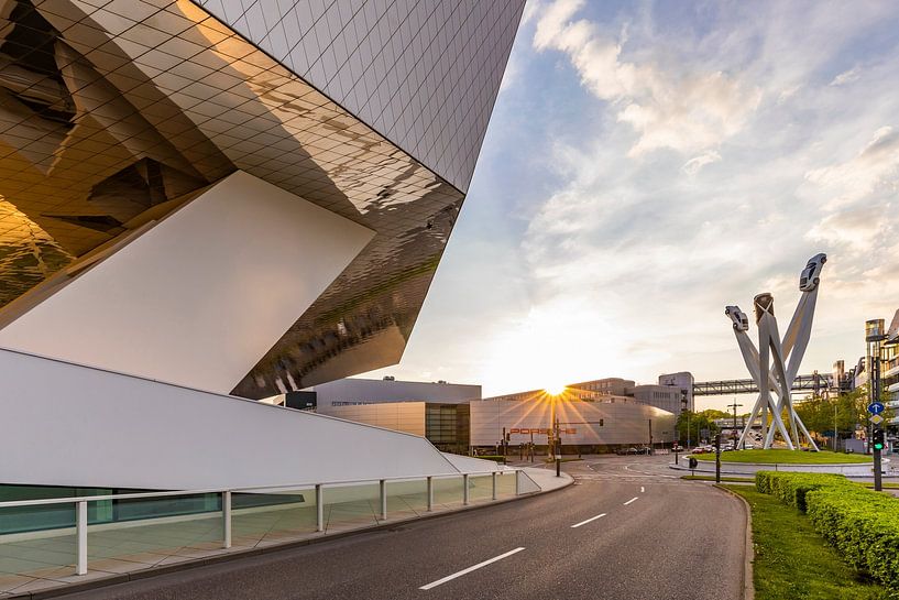 Porsche Museum in Stuttgart at sunset by Werner Dieterich